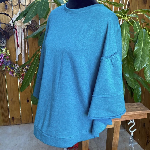 DG2 by Diane Gilman Women’s Teal Green French Ruffled Sweatshirt Size Medium NWT - Picture 2 of 10